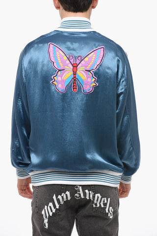 Satin Bomber Jacket with Patch Detail