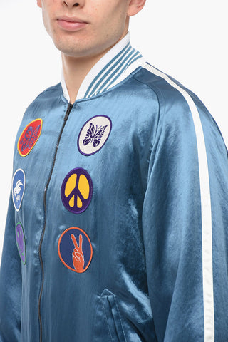 Satin Bomber Jacket with Patch Detail