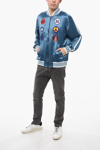 Satin Bomber Jacket with Patch Detail