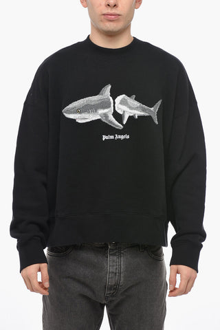 Crew Neck WHITE SHARK Sweatshirt with Terry Patch