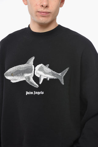 Crew Neck WHITE SHARK Sweatshirt with Terry Patch