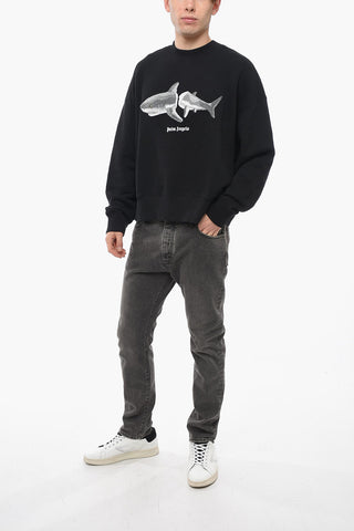 Crew Neck WHITE SHARK Sweatshirt with Terry Patch
