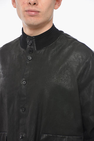 Giubbotto in Pelle con Girocollo in Maglia