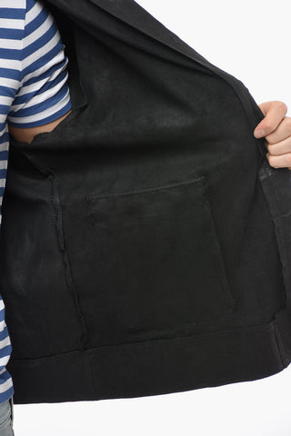 Giubbotto in Pelle con Girocollo in Maglia