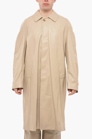 Faux Leather Trench with Concealed Button Closure