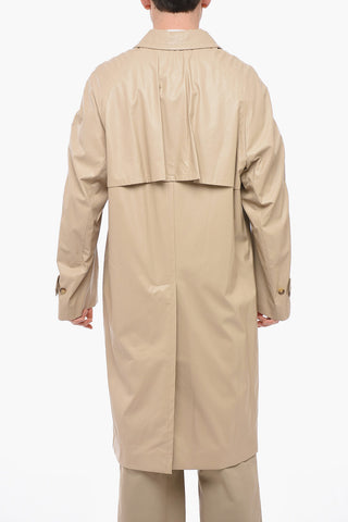 Faux Leather Trench with Concealed Button Closure