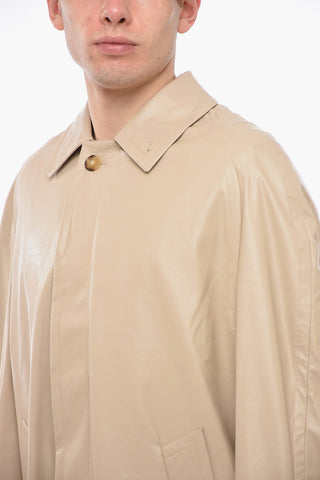 Faux Leather Trench with Concealed Button Closure