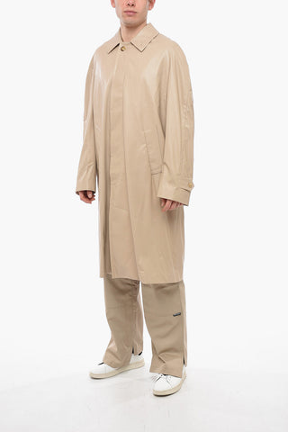 Faux Leather Trench with Concealed Button Closure