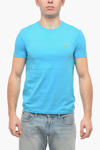 Crew Neck Cotton T-Shirt with Embroidered Logo