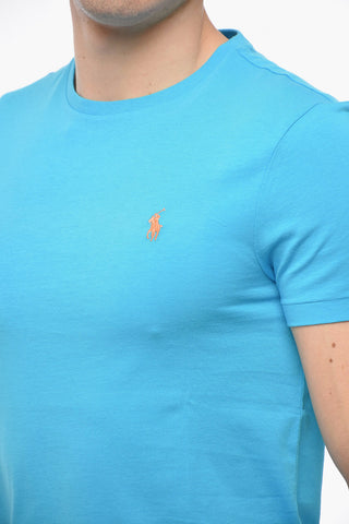 Crew Neck Cotton T-Shirt with Embroidered Logo