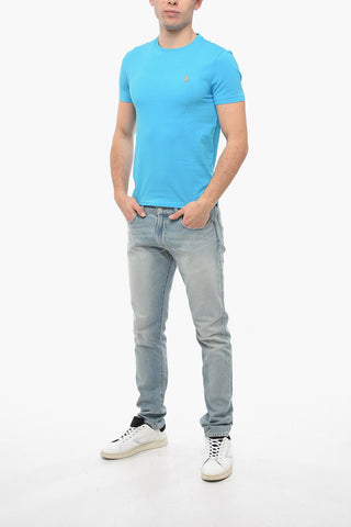 Crew Neck Cotton T-Shirt with Embroidered Logo