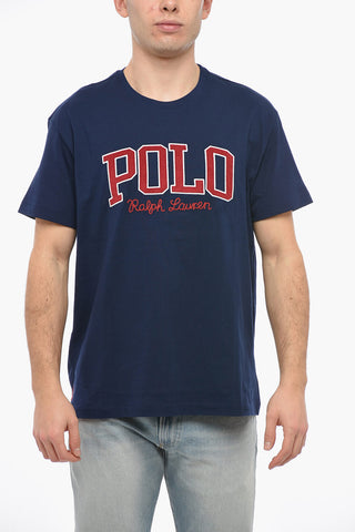 Crew Neck Cotton T-Shirt with Corduroy Patch