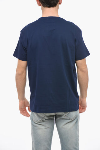 Crew Neck Cotton T-Shirt with Corduroy Patch