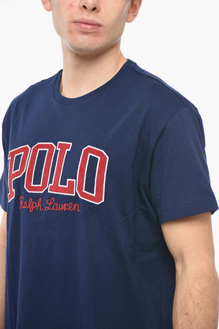 Crew Neck Cotton T-Shirt with Corduroy Patch