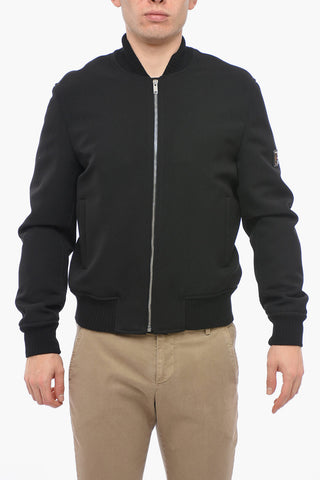 Wool Bomber Jacket with Metal Patch
