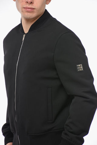 Wool Bomber Jacket with Metal Patch