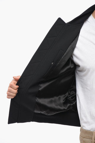 Wool Bomber Jacket with Metal Patch