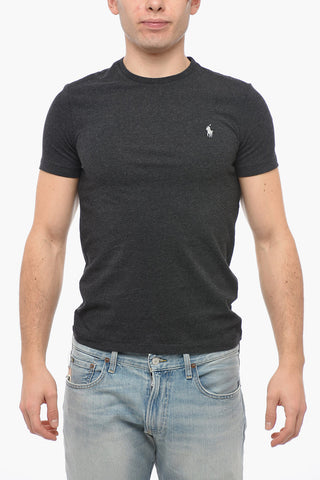 Crew Neck Cotton T-Shirt with Embroidered Logo