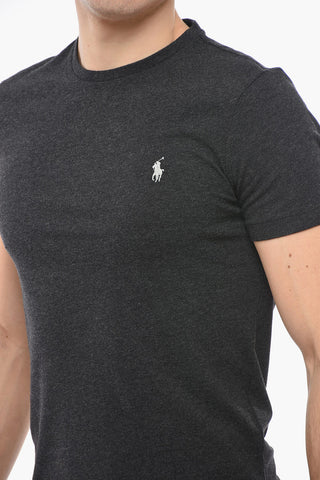 Crew Neck Cotton T-Shirt with Embroidered Logo