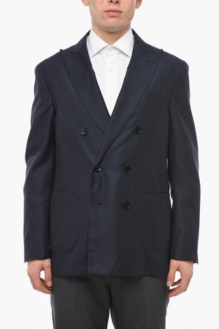 Unlined Double-breasted Blazer with Peak Lapel