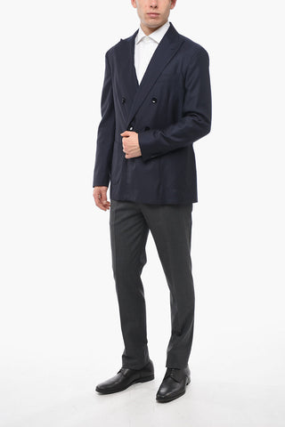 Unlined Double-breasted Blazer with Peak Lapel