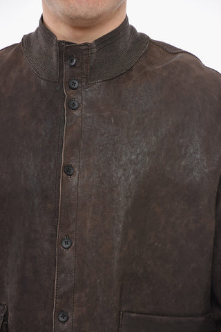 Giubbotto in Pelle con Girocollo in Maglia