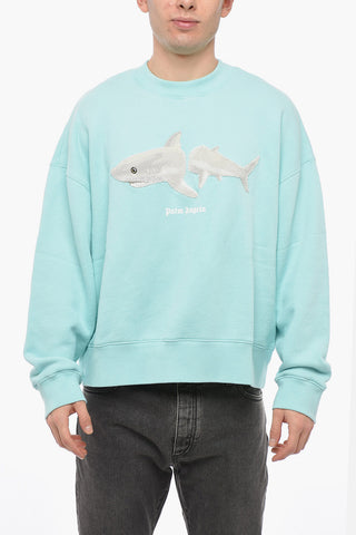 Crew Neck WHITE SHARK Sweatshirt with Terry Patch