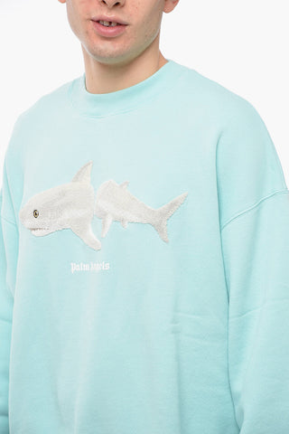 Crew Neck WHITE SHARK Sweatshirt with Terry Patch