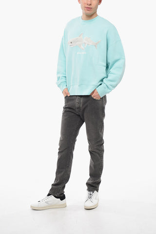 Crew Neck WHITE SHARK Sweatshirt with Terry Patch