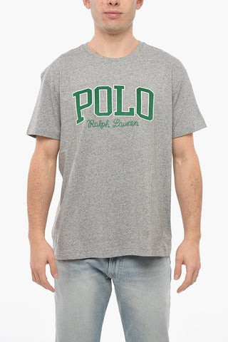 Crew Neck Cotton T-Shirt with Corduroy Patch