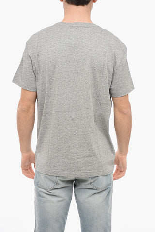 Crew Neck Cotton T-Shirt with Corduroy Patch