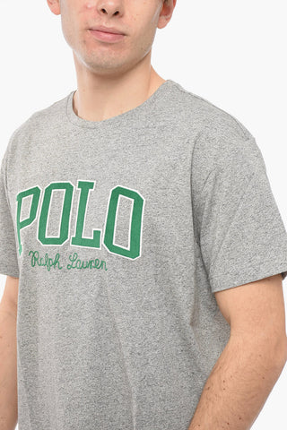 Crew Neck Cotton T-Shirt with Corduroy Patch