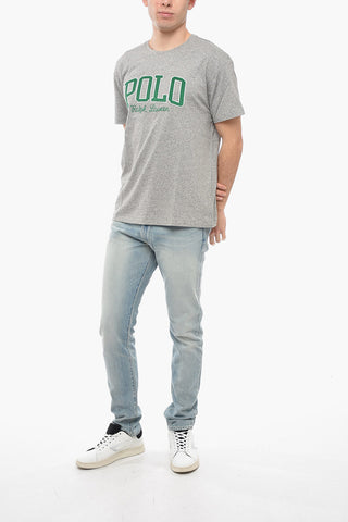 Crew Neck Cotton T-Shirt with Corduroy Patch