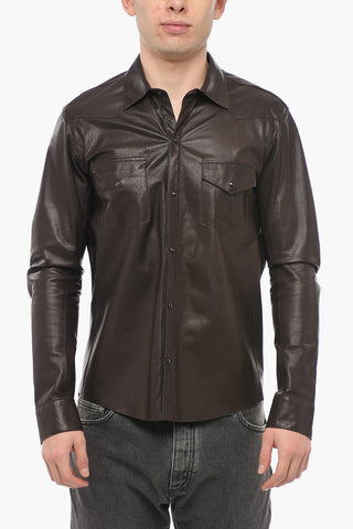 Leather Unlined Shirt with Double Chest Pocket