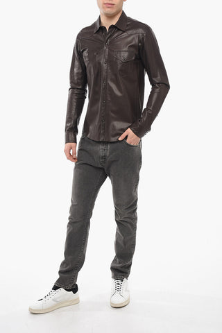 Leather Unlined Shirt with Double Chest Pocket