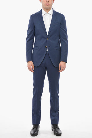 2 Button Virgin Wool Suit with Pinstriped Motif