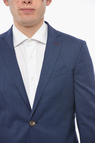 2 Button Virgin Wool Suit with Pinstriped Motif