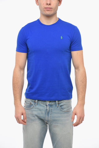 Crew Neck Cotton T-Shirt with Embroidered Logo