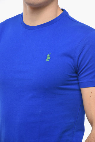 Crew Neck Cotton T-Shirt with Embroidered Logo
