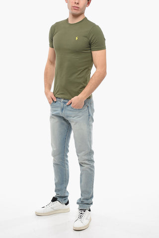 T-Shirt Girocollo in Cotone con Logo Ricamato