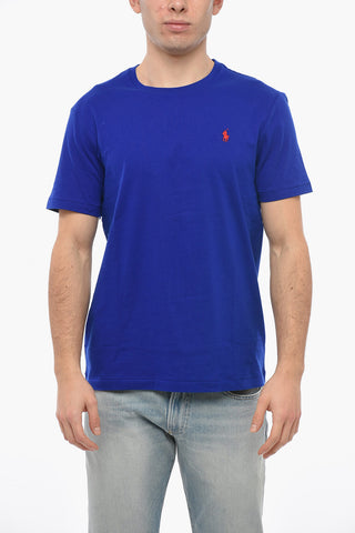 Crew Neck Cotton T-Shirt with Embroidered Logo