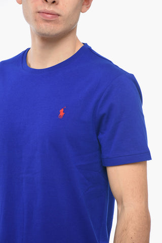 Crew Neck Cotton T-Shirt with Embroidered Logo