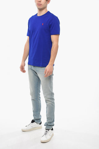 Crew Neck Cotton T-Shirt with Embroidered Logo