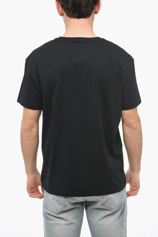 Crew Neck Cotton T-Shirt with Corduroy Patch