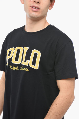Crew Neck Cotton T-Shirt with Corduroy Patch