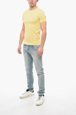 Crew Neck Cotton T-Shirt with Embroidered Logo