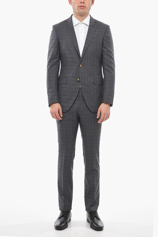 Virgin Wool Suit with Windowpane Check Pattern