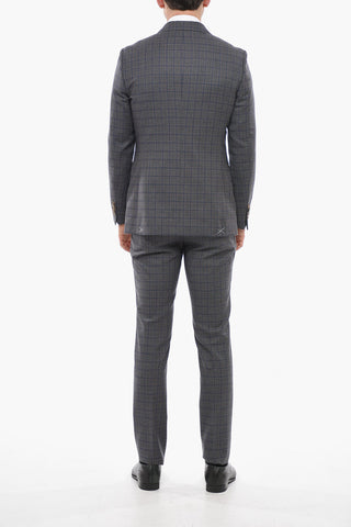 Virgin Wool Suit with Windowpane Check Pattern