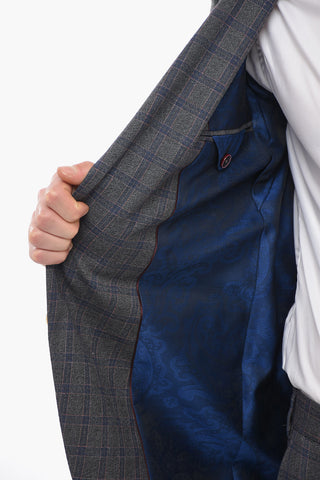 Virgin Wool Suit with Windowpane Check Pattern