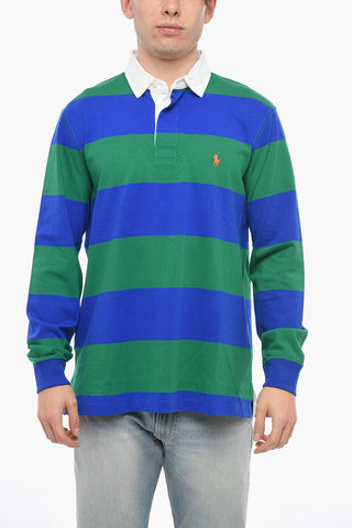 Long-sleeved Cotton Polo with Awning Motif